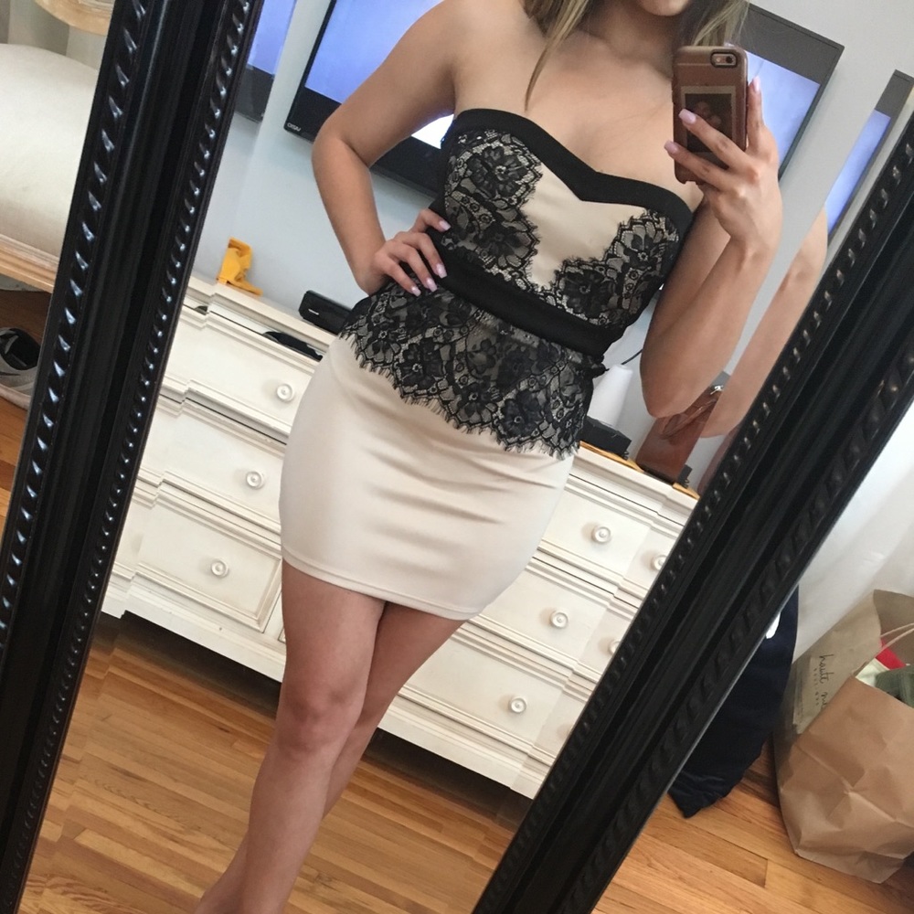 Blush and black lace body con
